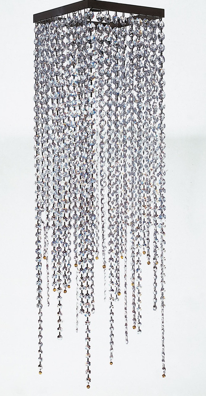 SQUARE CRYSTAL CHANDELIER WITH AMBER DETAILING 